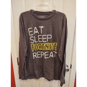 Fortnite T Shirt Mens L Eat Sleep Repeat Gray Long Sleeve Crew Neck